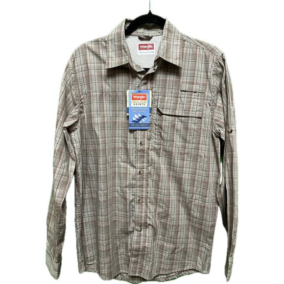 Wrangler Plaid Long Sleeve Button-Up Shirt Moisture Wicking Small New - Picture 1 of 14